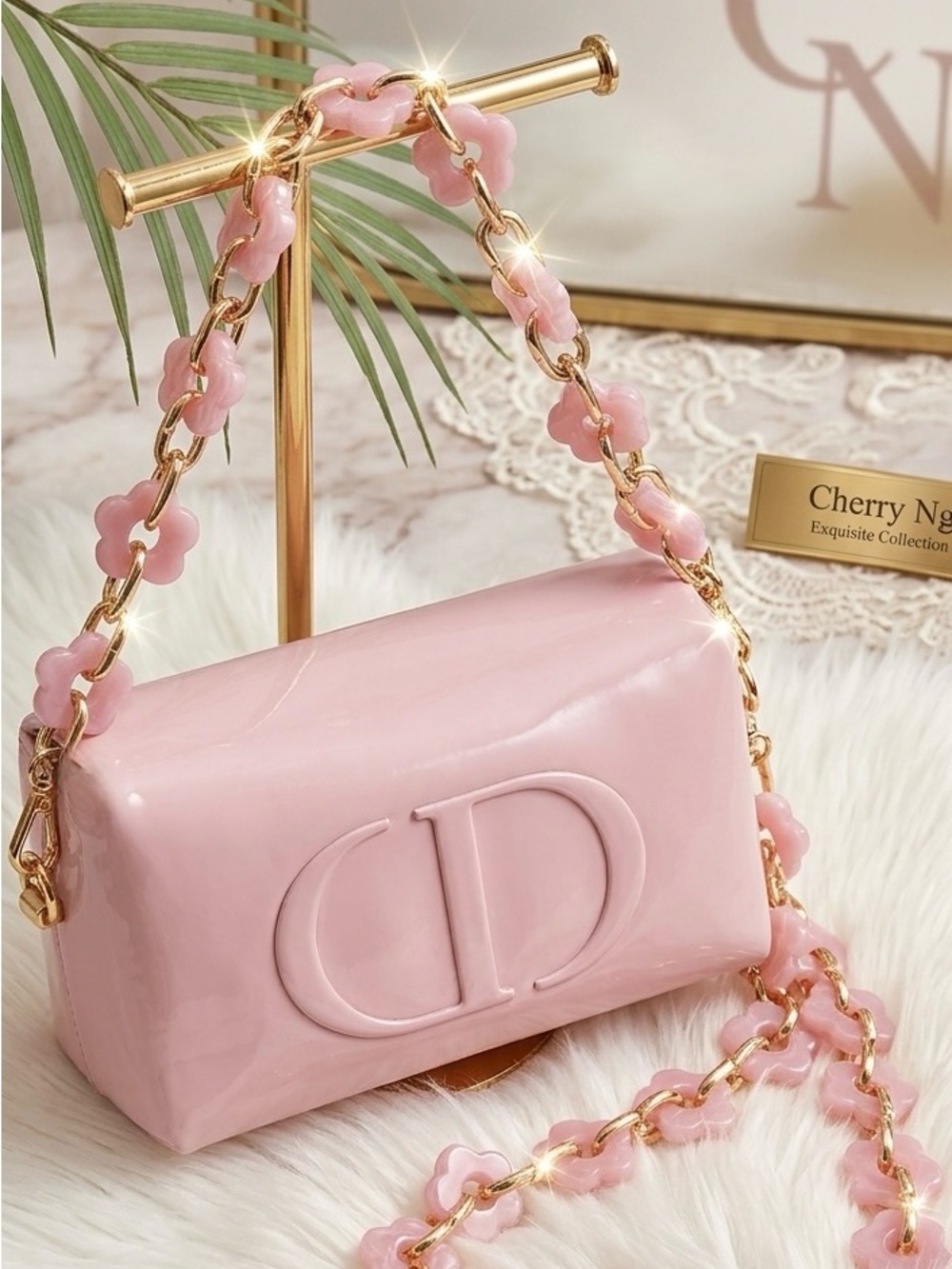 Christian Dior pouch converted into a crossbody bag with a customized chain